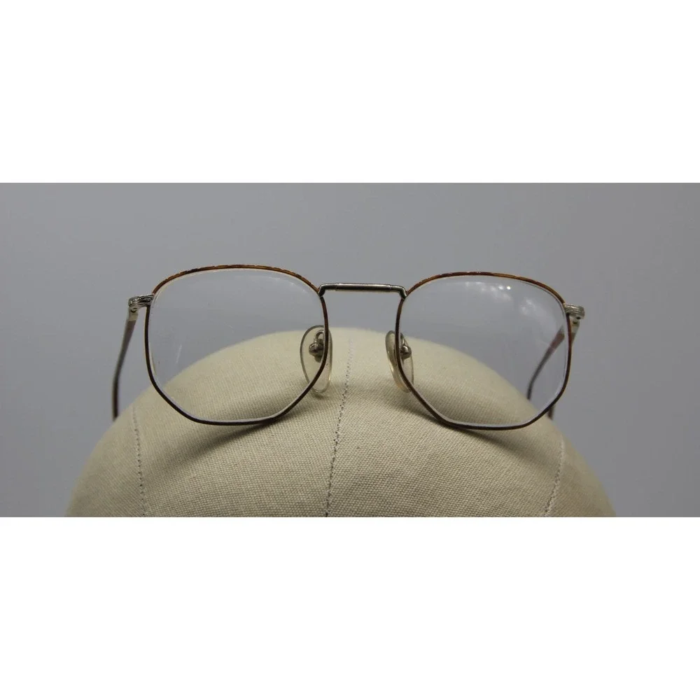 Vintage Tortoise Shell Gold Tone Metal Eyeglass Frames Hexagonal Lenses